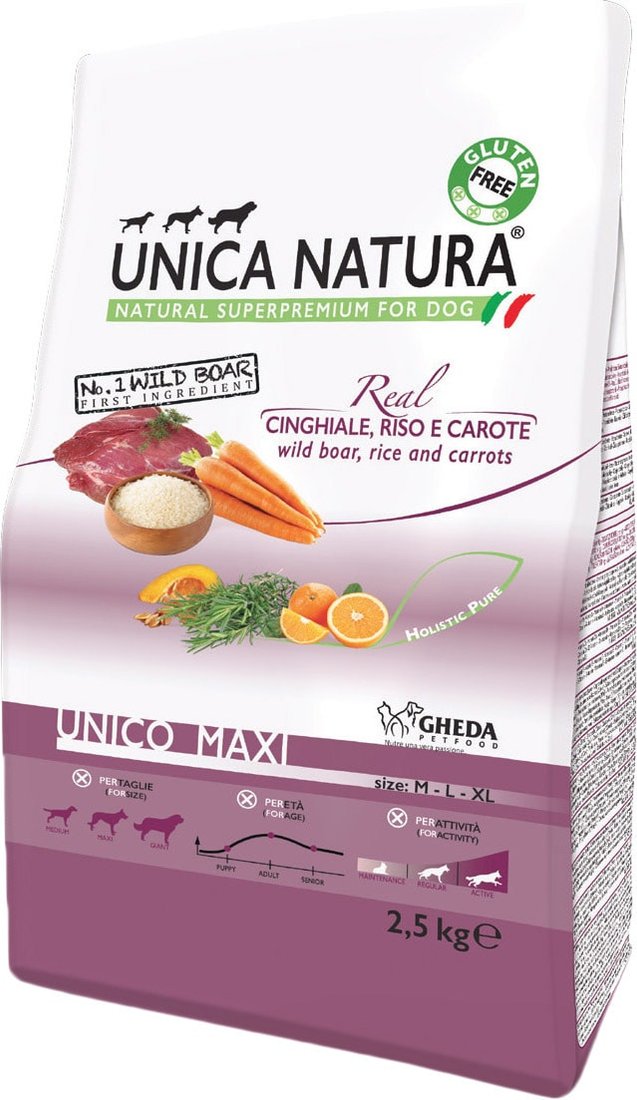 

Сухой корм для собак Unica Natura Unico Maxi с диким кабаном, рисом и морковью 2.5 кг