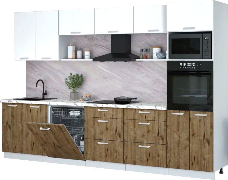 

Готовая кухня Интерлиния Мила Лайт 3.2-ПМ1 (белый платинум/дуб веллингтон/белый гранит)