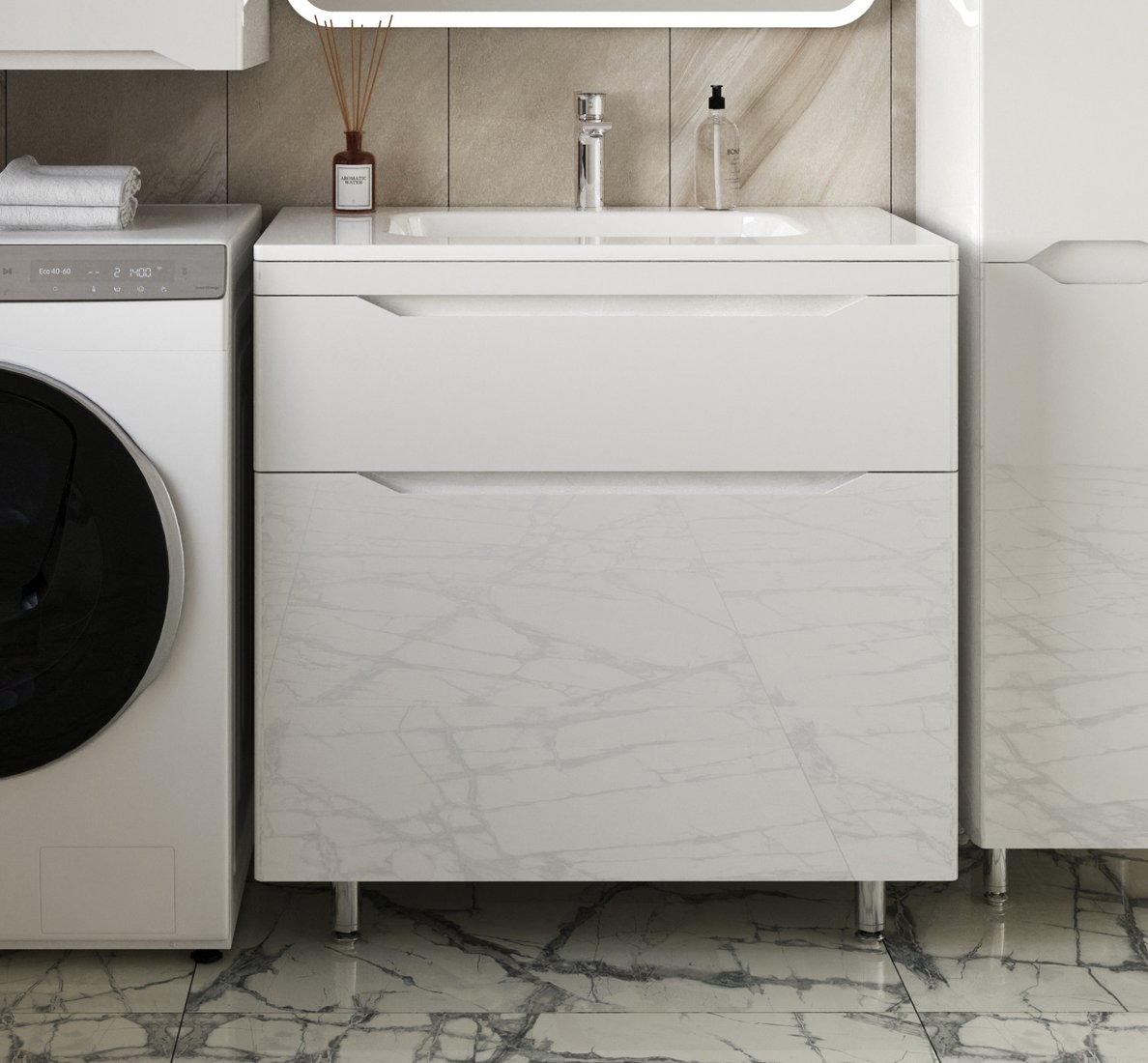 

Symbolite Тумба под умывальник Марелла 80 Люкс Plus 2 ящика (белый глянец)