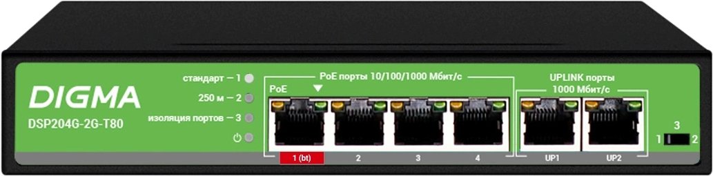 

Неуправляемый коммутатор Digma DSP204G-2G-T80