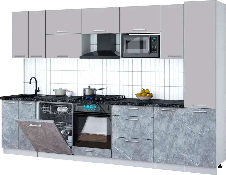 

Готовая кухня Интерлиния Мила Gloss 3.2-ПМ2 (керамика/грей/кастилло темный)