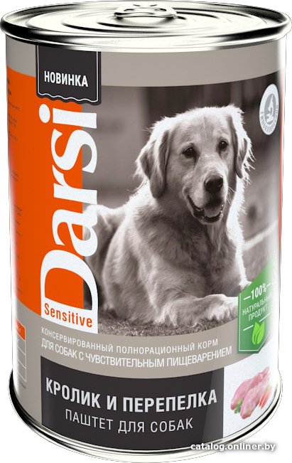 Консервированный корм для собак Darsi Adult Sensitive паштет с кроликом и перепелкой 410 г