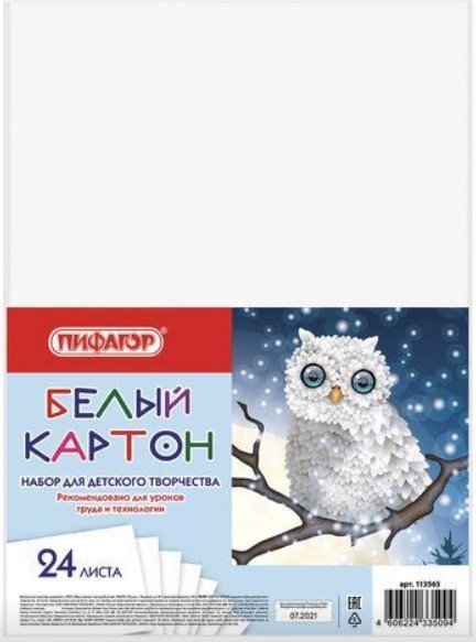 

Набор белого картона Пифагор Совушка 113565 (24 л)