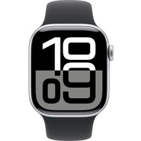 Умные часы Apple Watch Series 10 42 мм (алюминиевый корпус, серебристый/черный, спортивный силиконовый ремешок S/M)