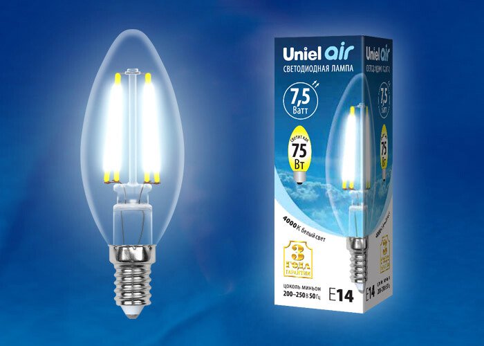 

Светодиодная лампочка Uniel LED-C35-7.5W/NW/E14/CL GLA01TR UL-00003247