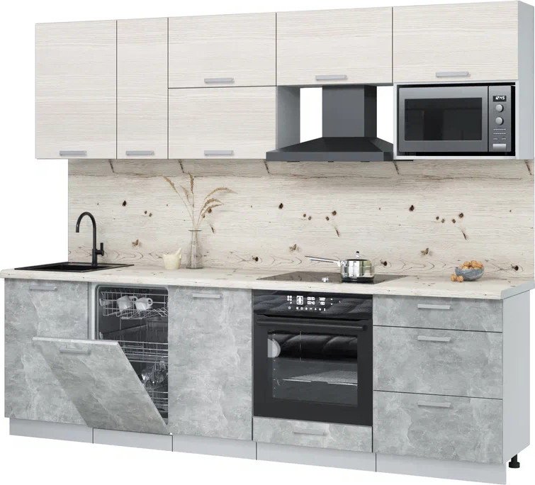 

Готовая кухня Интерлиния Мила Лайт 2.6-ПМ4 (вудлайн кремовый/бетон/бискайская сосна)