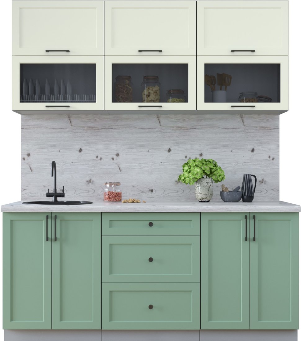 

Готовая кухня Интерлиния Тренд 1.8Б (мята/белый/бискайская сосна)