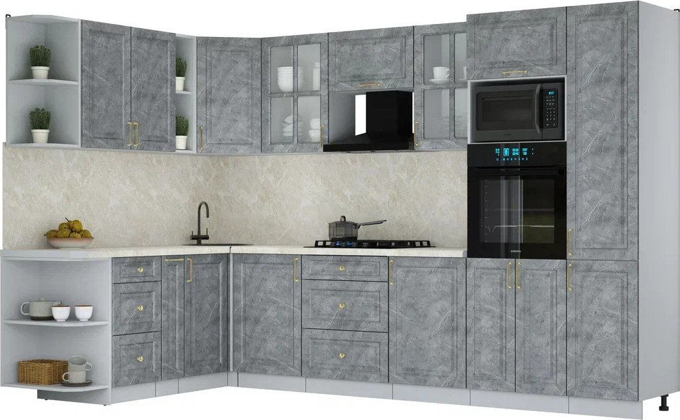 Готовая кухня Интерлиния Мила Шато 1.88x3.2 ВТ LV (керамика/керамика/опал светлый)