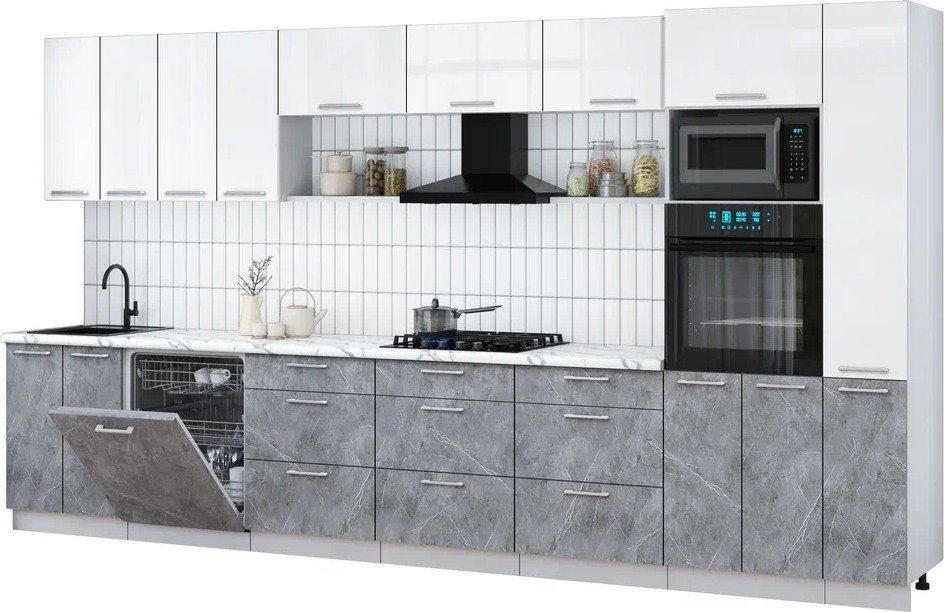 

Готовая кухня Интерлиния Мила Gloss 3.9-ПМ1 (керамика/белый глянец/белый гранит)