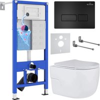 Унитаз подвесной Roxen Porto One Rimless 6 в 1 StounFix Dual Fresh 580109 (кнопка: черный матовый)