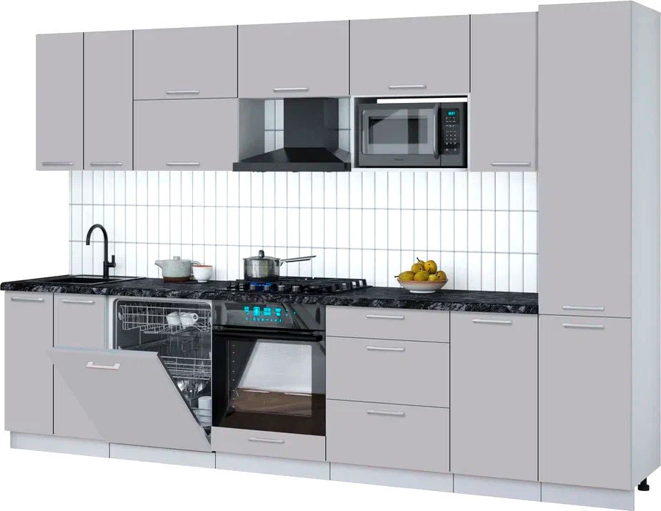 

Готовая кухня Интерлиния Мила Gloss 3.2-ПМ2 (грей/грей/кастилло темный)