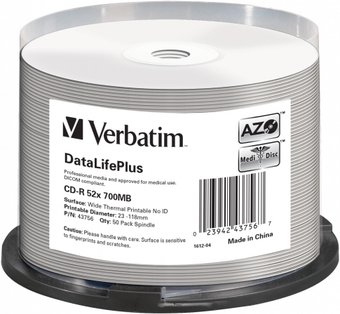 CD-R диск Verbatim 700Mb 52x 43756 (50 шт.)