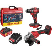  Wortex 1329850 (шуруповерт, болгарка, 1 АКБ, кейс)