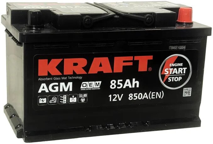 Автомобильный аккумулятор KRAFT AGM R+ (85 А·ч)
