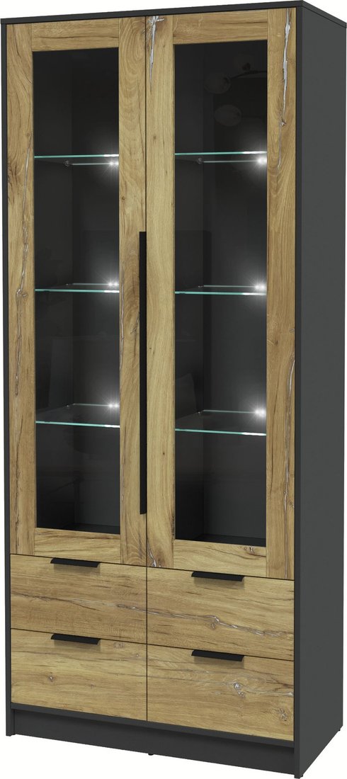 

Шкаф-витрина Интерлиния Концепт КТ-ШВ2 с подсветкой (дуб нокс/антрацит)