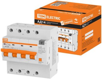Дифференциальный автомат TDM Electric АД14 4P C16 30мА 4.5кА тип АС SQ0204-0130