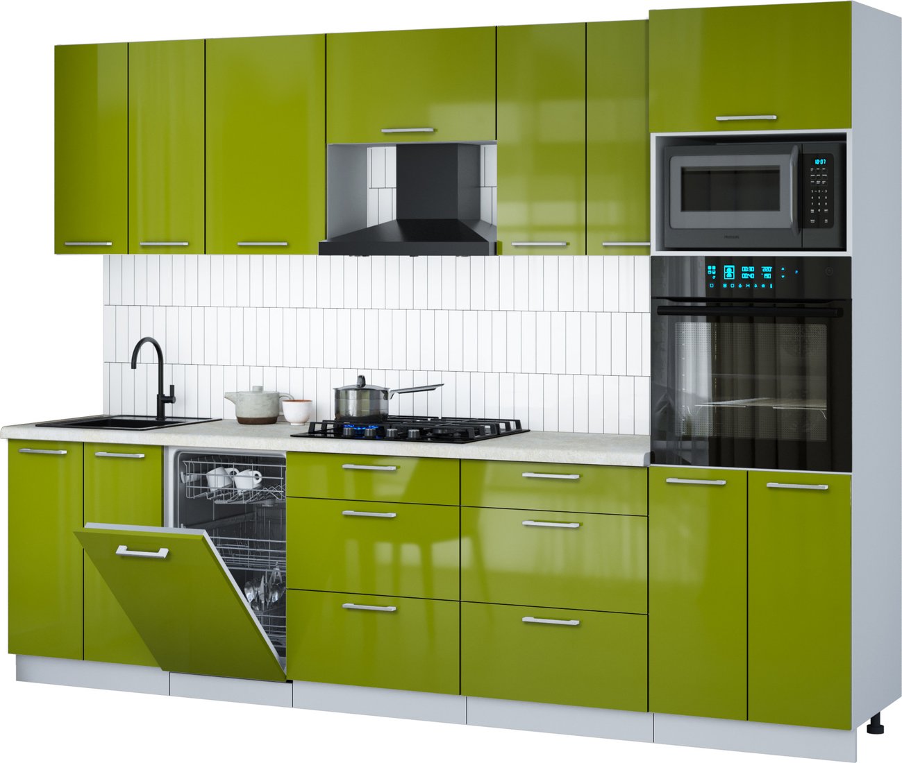 

Готовая кухня Интерлиния Мила Gloss 2.85-ПМ3 (яблоко глянец/яблоко глянец/опал светлый)