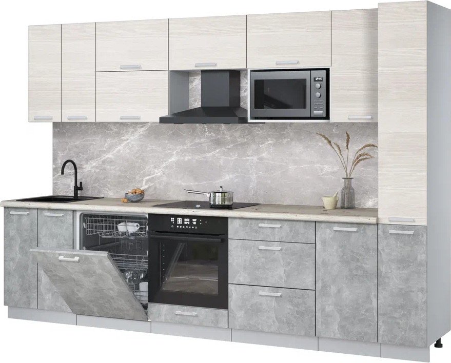 

Готовая кухня Интерлиния Мила Лайт 3.1-ПМ2 (вудлайн кремовый/бетон/бискайская сосна)