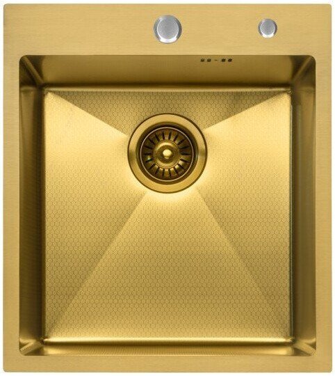 Кухонная мойка ALLBA 450x500 Gold PVD Decor (коландер, дозатор)