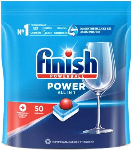 

Таблетки для посудомоечной машины Finish All in One Бесфосфатные эффективное очищение и блеск (50 шт)