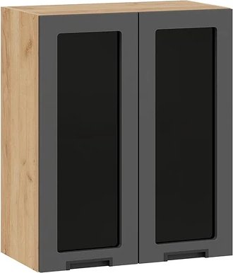 

Шкаф навесной Трия Гренада 1В6С с двумя дверями со стеклом (дуб крафт золотой/холст вулкан)