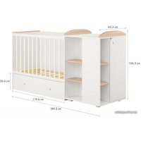 Кроватка-трансформер Polini Kids Ameli 900, с комодом (белый/дуб пастельный)