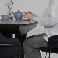 Кухонный стол Аврора Дрезден 1300-1615x800 (камень серый Greys grey/черный)