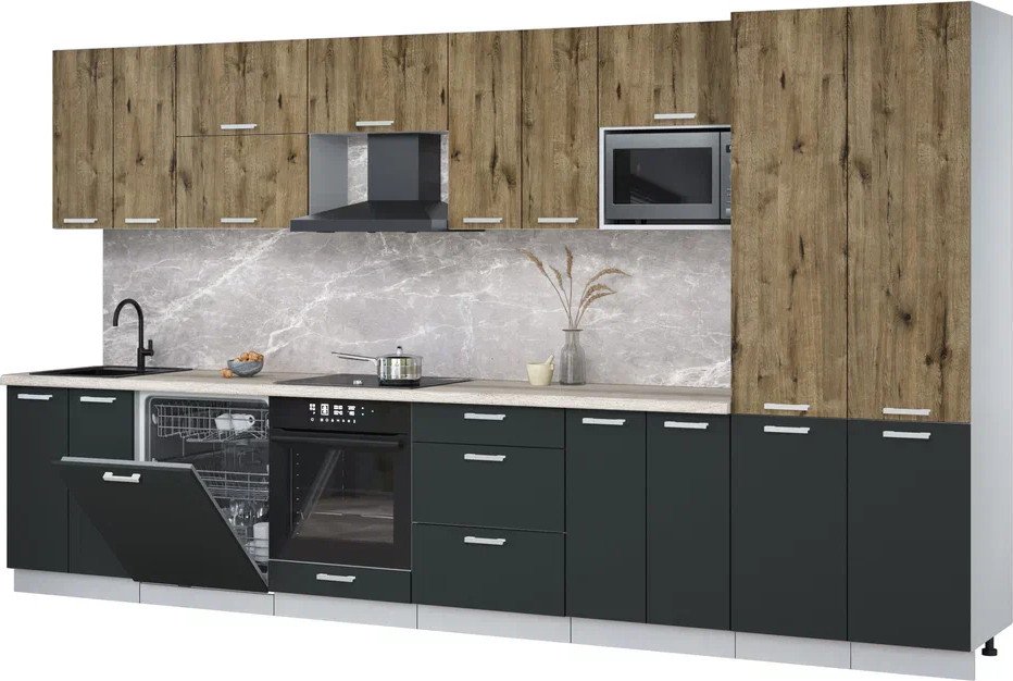 

Готовая кухня Интерлиния Мила Лайт 3.8-ПМ2 (дуб веллингтон/антрацит/травертин серый)