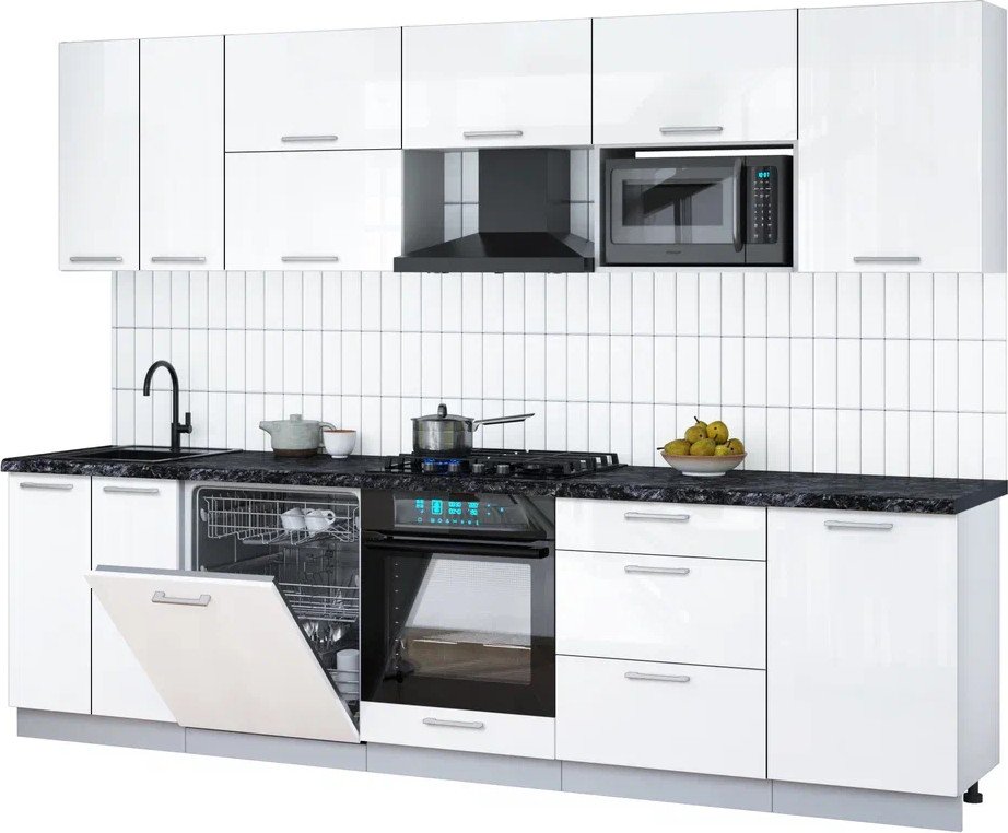 

Готовая кухня Интерлиния Мила Gloss 2.9-ПМ2 (белый глянец/белый глянец/кастилло темный)