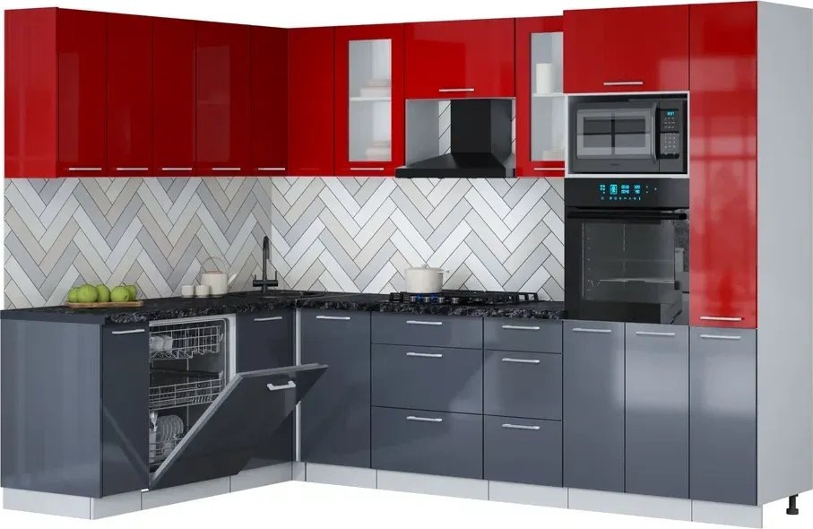 

Готовая кухня Интерлиния Мила Gloss 1.896х2.88 (асфальт глянец/красный глянец/кастилло темный)