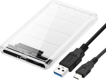 Бокс для накопителей 2.5" USBTOP SATA – USB-C – USB3.0 (пластик, прозрачный)