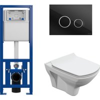 Унитаз подвесной Cersanit Carina New Clean On с инстал. Link Pro (с кнопкой Twins 64117 стекло черный)