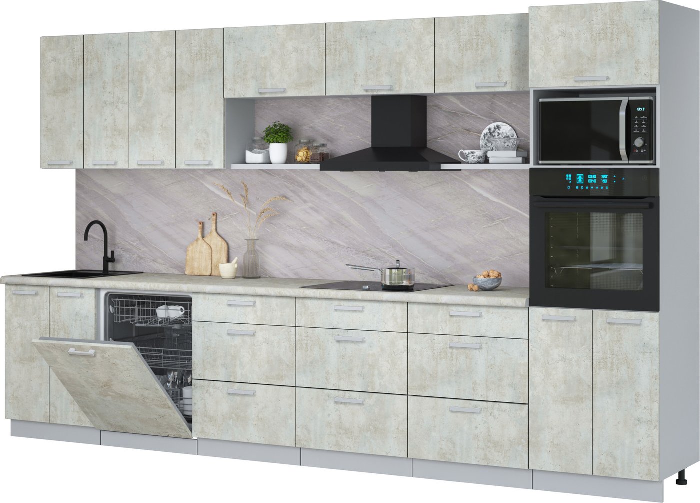 

Готовая кухня Интерлиния Мила Лайт 3.6-ПМ1-2 (бетон лайт/бетон лайт/опал светлый)