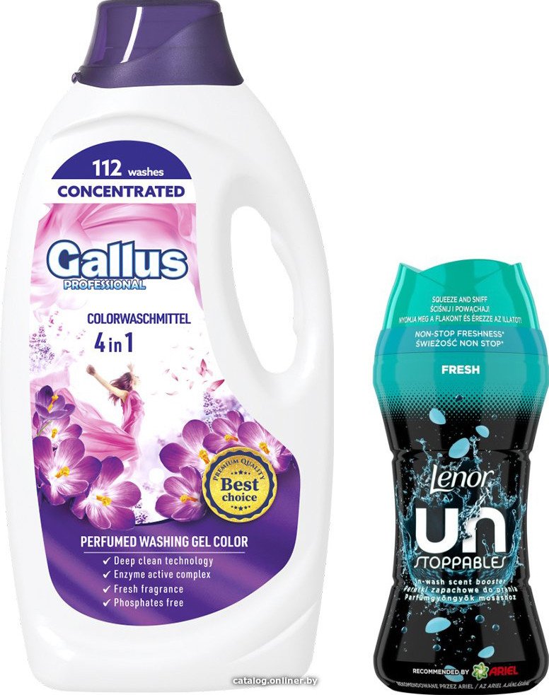 Гель для стирки Gallus Professional Для цветных тканей 4в1 (4.05 л) + Кондиционер для белья Lenor Unstoppables Fresh 195 г