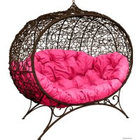 Садовый диван M-Group Улей на ножках 11220208 (коричневый ротанг/розовая подушка)