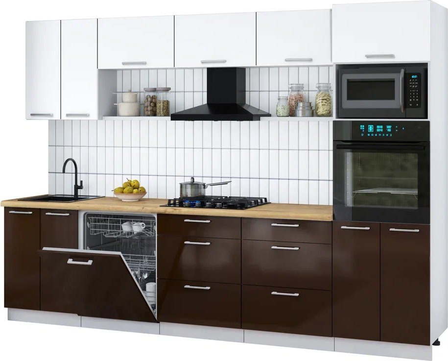 

Готовая кухня Интерлиния Мила Gloss 3.0-ПМ1 (шоколад глянец/белый/дуб бунратти)