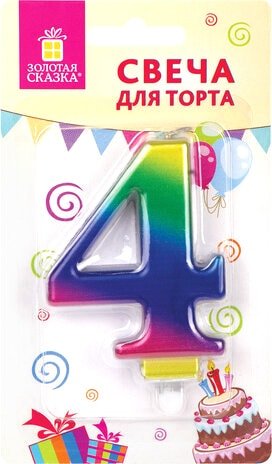 

Свеча для торта Золотая сказка 4 Радужная 591437