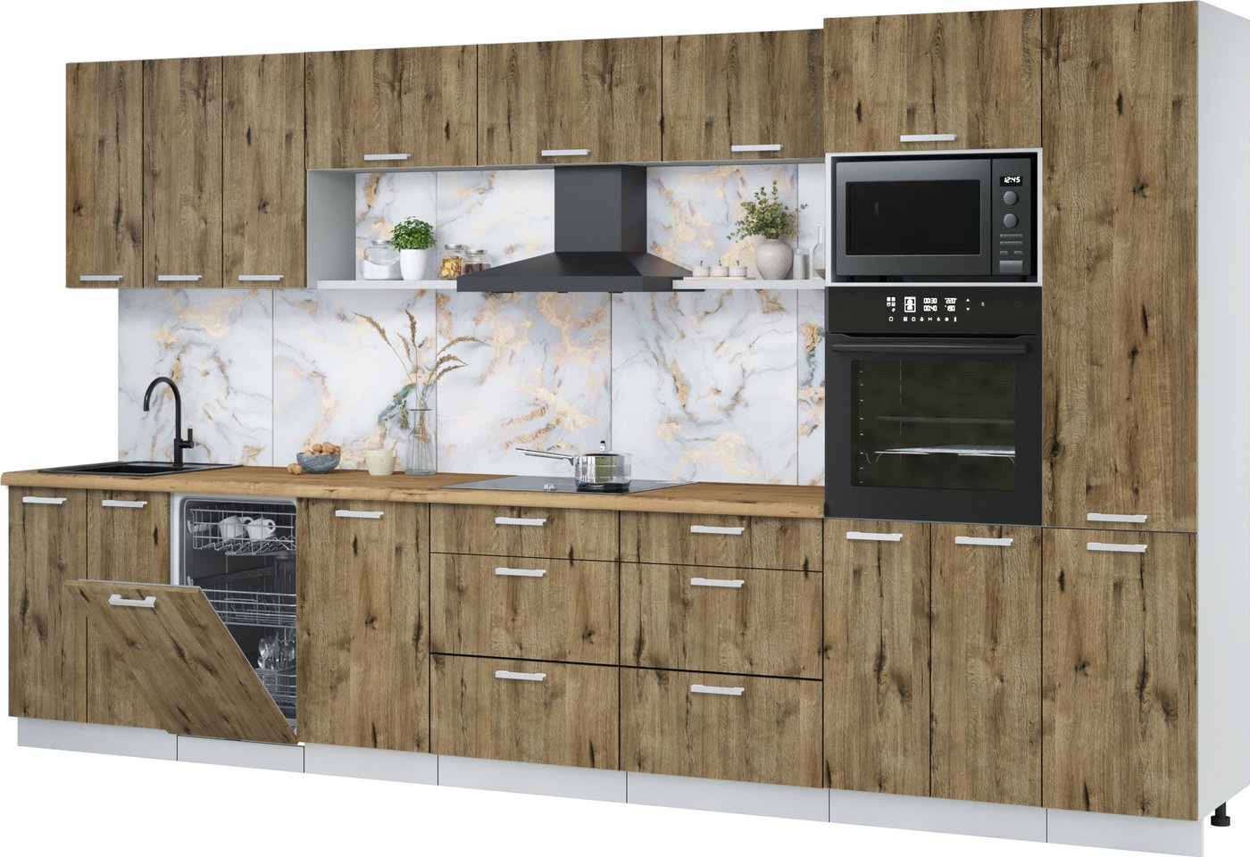 

Готовая кухня Интерлиния Мила Лайт 3.7-ПМ3 ( дуб веллингтон/дуб веллингтон/дуб бунратти)