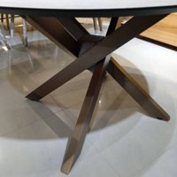 Кухонный стол Виста Осака 120x120 HPL (камень бежевый+матовый черный/дуб олово)