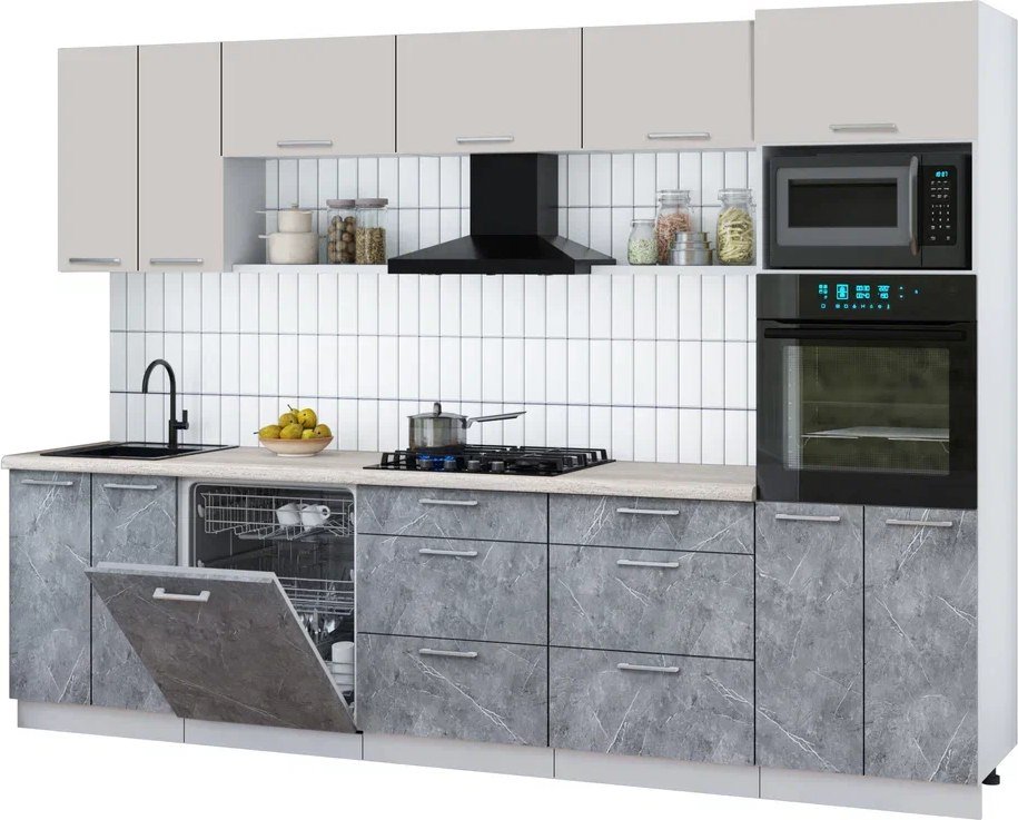 

Готовая кухня Интерлиния Мила Gloss 3.0-ПМ1 (керамика/кашемир/травертин серый)