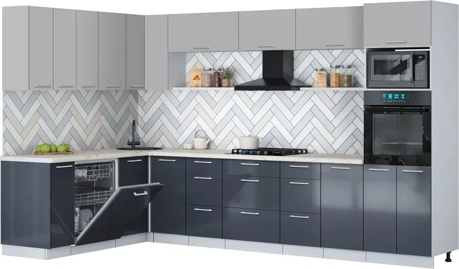 

Готовая кухня Интерлиния Мила Gloss 1.896х3.38-2 (асфальт глянец/грей/бискайская сосна)