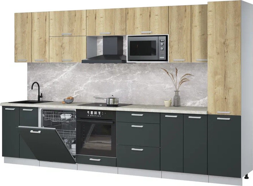 

Готовая кухня Интерлиния Мила Лайт 3.4-ПМ2 (дуб золотой/антрацит/опал светлый)