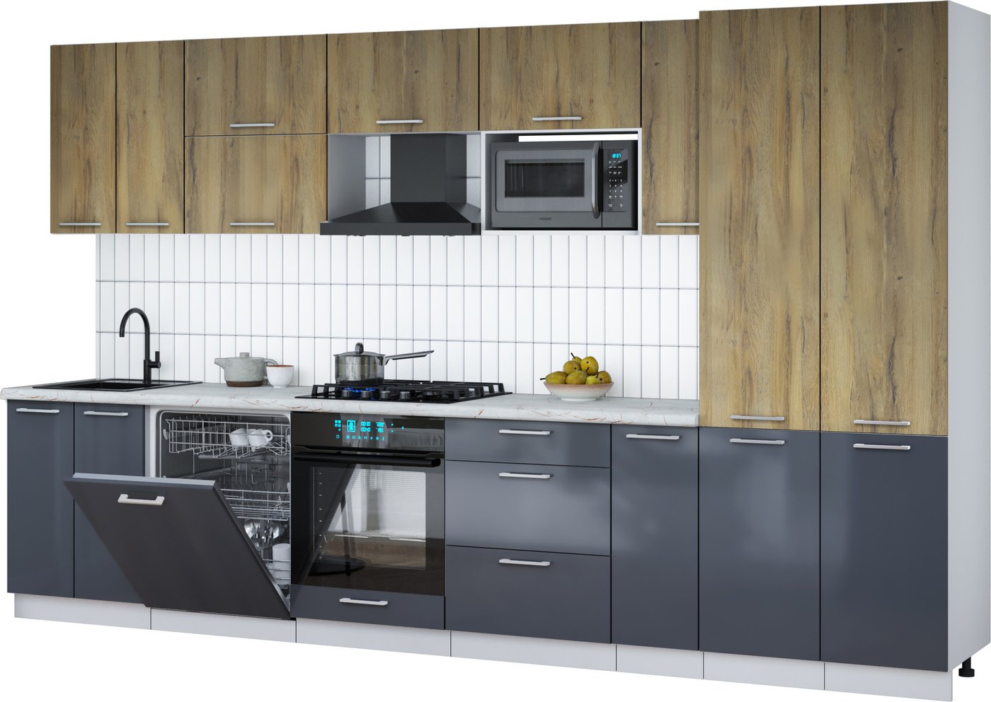 

Готовая кухня Интерлиния Мила Gloss 3.5-ПМ2 (асфальт глянец/дуб вотан/серый каспий)