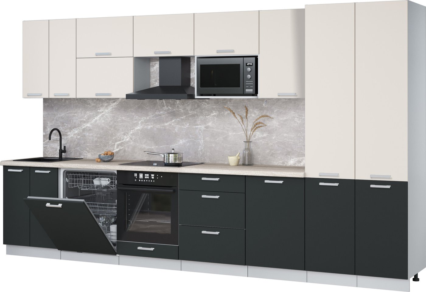 

Готовая кухня Интерлиния Мила Лайт 3.7-ПМ2 (персидский жемчуг/антрацит/травертин серый)