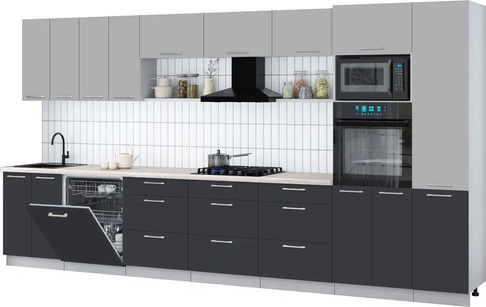 

Готовая кухня Интерлиния Мила Gloss 4.0-ПМ1 (пепел/грей/травертин серый)