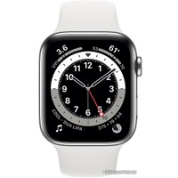 Умные часы Apple Watch Series 6 LTE 44 мм (сталь серебристый/белый спортивный)
