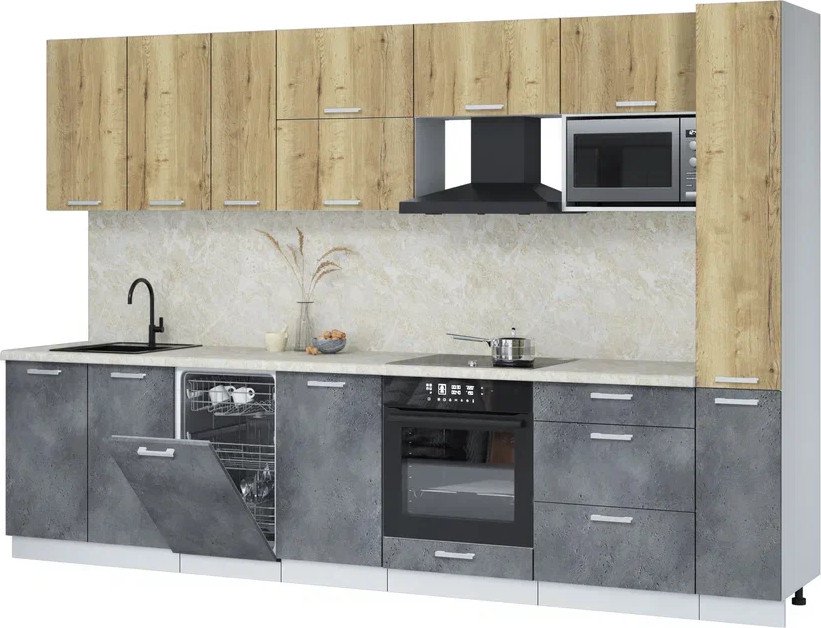 

Готовая кухня Интерлиния Мила Лайт 3.2-ПМ4 (дуб золотой/бетон портленд/опал светлый)