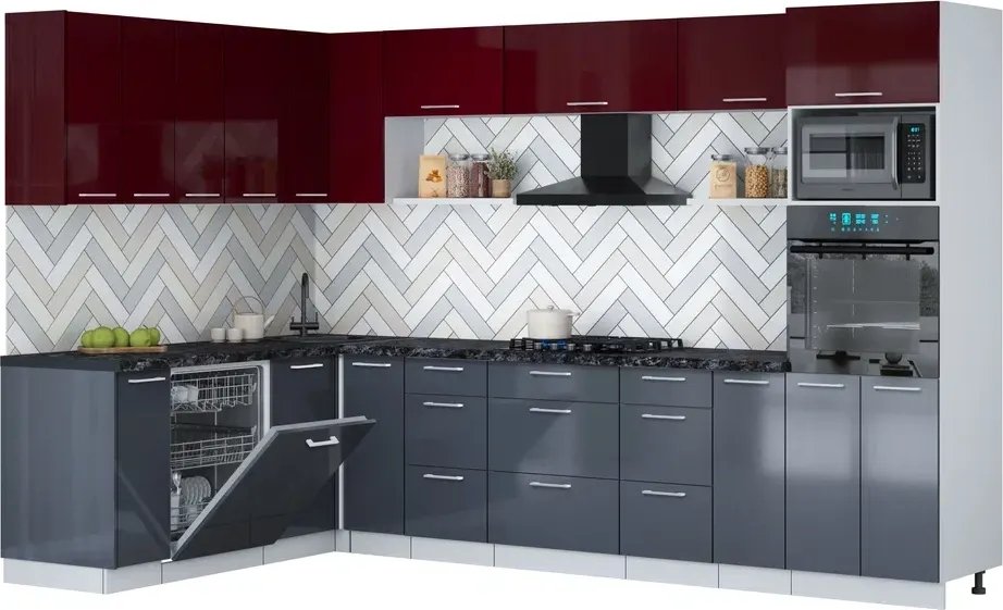 

Готовая кухня Интерлиния Мила Gloss 1.896х3.18 (асфальт глянец/бордовый глянец/кастилло темный)