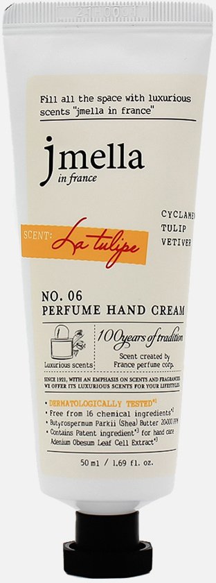 

Jmella Крем для рук In France La Tulipe Perfume Hand Cream тюльпан, альпийская фиалка, ветивер 50 мл
