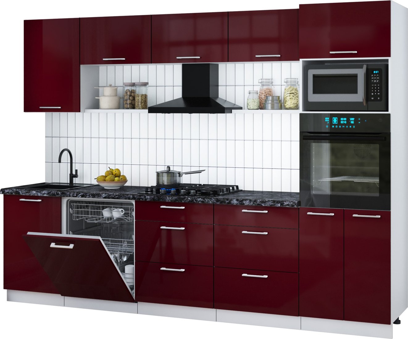 

Готовая кухня Интерлиния Мила Gloss 2.9-ПМ1 (бордовый глянец/бордовый глянец/кастилло темный)